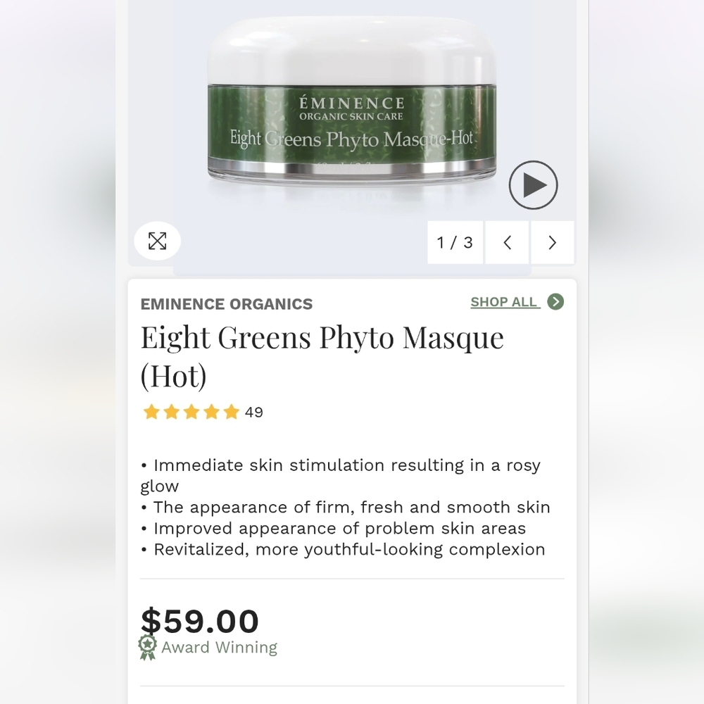 Eminence Eight Greens Phyto Masque - Hot Brand New - Picture 2 of 6